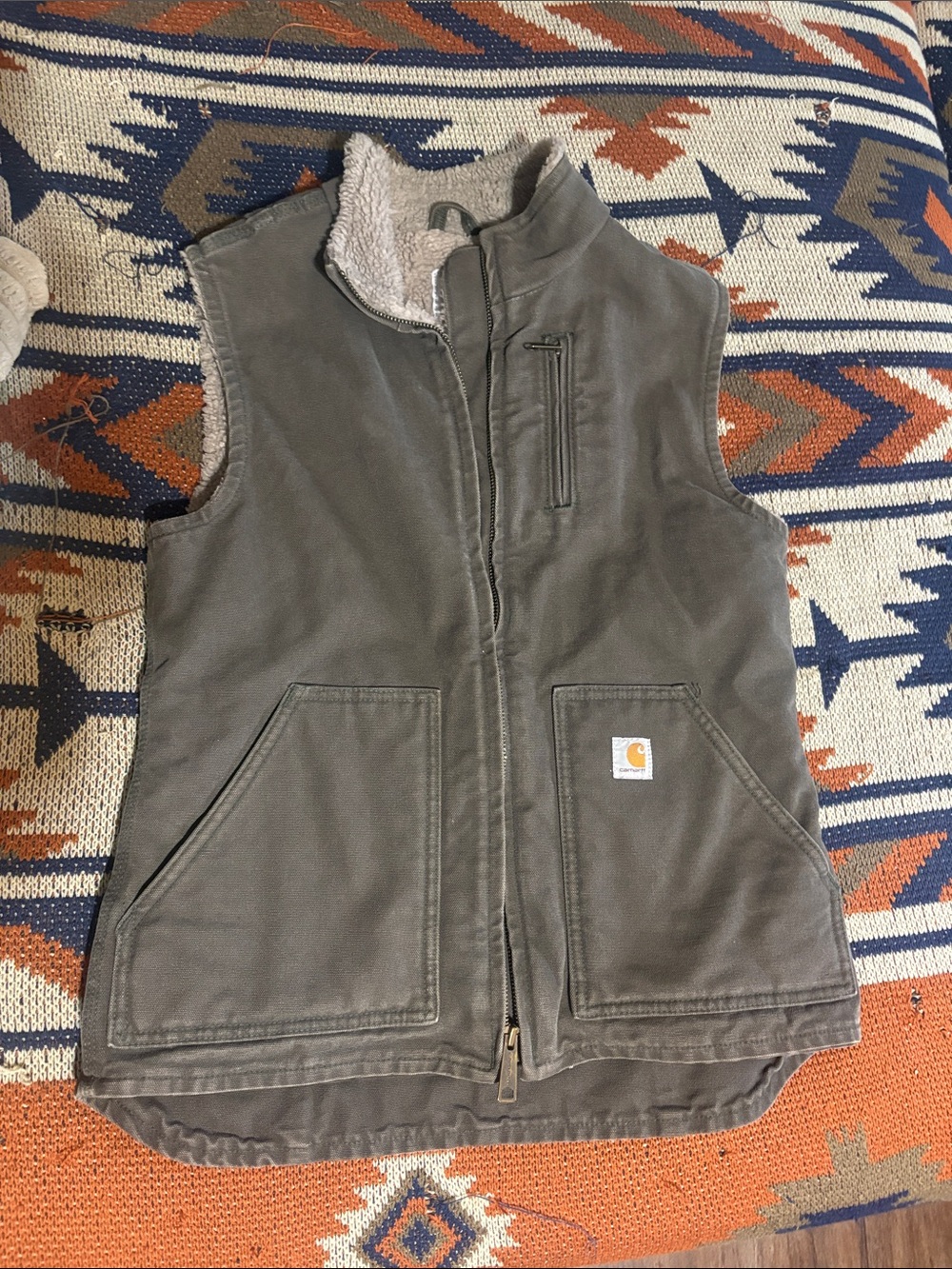 Carhartt Kids Olive Sherpa-Lined Utility Vest